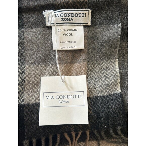 VIA CONDOTTI ROMA Italy Men's Scarf 100% Wool Gray Black New w Tag Fringed 64x11 - Picture 2 of 7